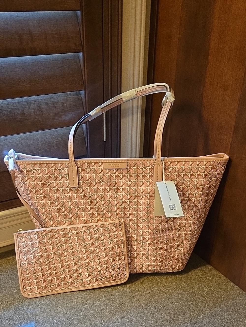 NWT Tory Burch Basketweave Tote In Winterpeach/Pink